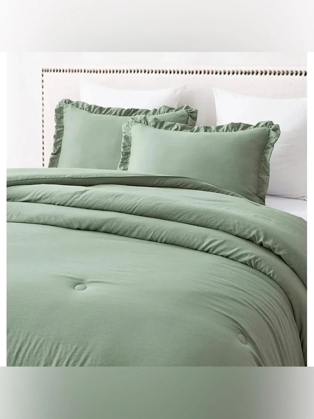 Luxury Sage Green Ruffle Twin 2 piece Comforter Set